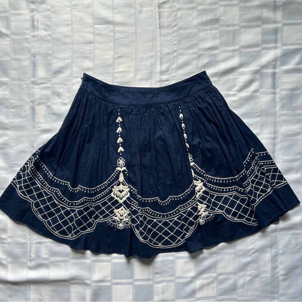 Quicksilver Blue and White Lightweight Circle Skirt with Embroidery Details - Picture 7 of 12